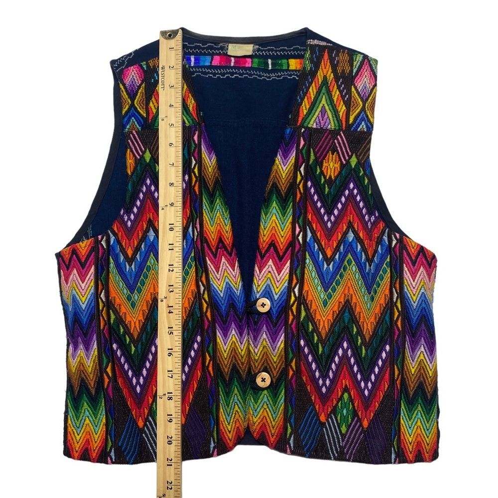 Vintage Colorful Woven Southwestern Two Button Vest Sz M - Picture 6 of 12